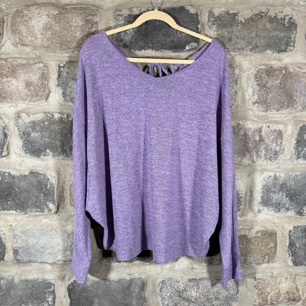 Shein Top Woman's XL Purple Oversized Dolman Sleeves Lace Up Back Lightweight